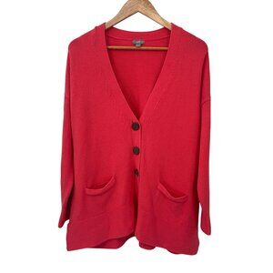 J. Jill Knit Cardigan Sweater Womens‎ L Pink Cotton Blend Chunky Buttons Pockets